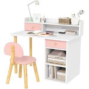 MHSTAR UK LTD AIYAPLAY Kids Desk and Chair Set, Children Study Table with Hutch, Storage Drawer, Shelves, for Studying, Reading and Drawing, Ages 3-8 Years Old - Pi