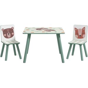 MHSTAR UK LTD ZONEKIZ Kids Table and Chairs, Children Desk with Two Chairs, Three Piece Toddler Activity Furniture Set for Bedroom, Nursery, Playroom, Green