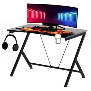 MHSTAR UK LTD HOMCOM Gaming Desk Computer Table with Cup Holder, Headphone Hook, Cable Hole