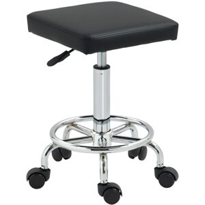 MHSTAR UK LTD HOMCOM Square Rolling Stool, Height Adjustable PU Leather Salon Chair with Padded Seat and Foot Rest, Swivel Beauty Stool on Wheels for Spa Drafting S