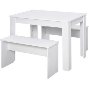 MHSTAR UK LTD HOMCOM 3 Pcs Modern Dining Table Set w/ Table 2 Bench Seats Compact Kitchen Home