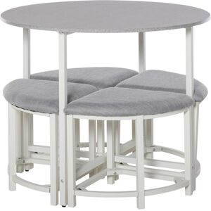 MHSTAR UK LTD HOMCOM Modern Round Dining Table Set with 4 Upholstered Stools for Dining Room, Kitchen, Dinette