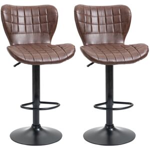 MHSTAR UK LTD HOMCOM Bar Stools Set of 2 Adjustable Height Swivel PU Leather Bar Chairs Brown