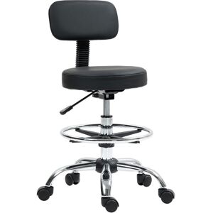MHSTAR UK LTD HOMCOM Draughtsman Chair, Faux Leather Height Adjustable Stool with Footrest, 360° Swivel Chair for Study and Bedroom, Black