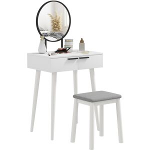 MHSTAR UK LTD HOMCOM Dressing Table with Mirror and Stool, Vanity Makeup Desk Set with 2 Drawers, Cushioned Stool and Make-up Organiser for Bedroom and Dressing Roo