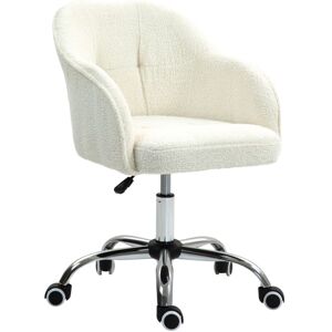 MHSTAR UK LTD HOMCOM Computer Desk Chair, Fluffy Fabric Swivel Office Chair, Makeup Vanity Chair with Height Adjustable, Wheels, for Home Study Bedroom, Cream White