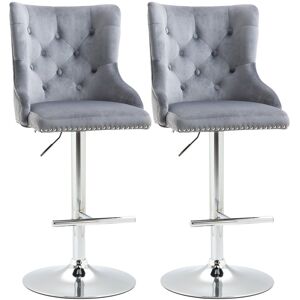 MHSTAR UK LTD HOMCOM Adjustable Bar Stools Set of 2, Swivel Bar Chairs w/ Back Footrest, Grey