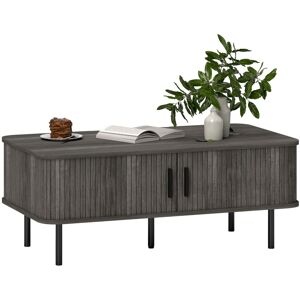 MHSTAR UK LTD HOMCOM Coffee Table with Storage, Living Room Table with Slatted Tambour Sliding Doors and Foot Pads, Rectangular Coffee Table with Elevated Base for