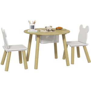 MHSTAR UK LTD AIYAPLAY 3 Pieces Toddler Table and Chair Set with Centre Mesh Bag, Kids Activity Table Set with Bear Shaped Backrest, for Arts, Crafts Reading Dining
