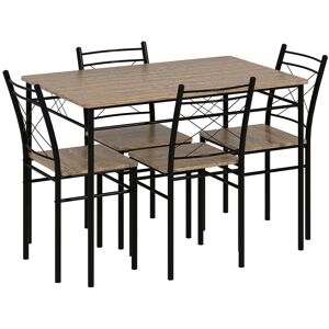 MHSTAR UK LTD HOMCOM Dining Table and Chairs Set 4, Dining Room Sets, Rectangular Space Saving Table and 4 Chairs for Compact Kitchens, Steel Frame, Oak