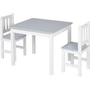 MHSTAR UK LTD HOMCOM Kids Table and Chair Set 3 Pieces Toddler Preschoolers Desk with 2 Chairs for Indoor Study Rest Snack Time Grey