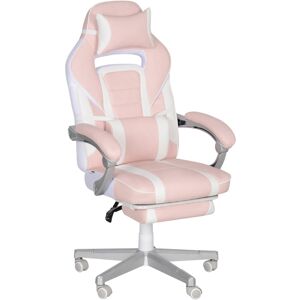 MHSTAR UK LTD HOMCOM Gaming Chair with Footrest, PU Leather Computer Chair, Swivel Game Chair with 150° Reclining Back and Lumbar Support for Adults, Pink