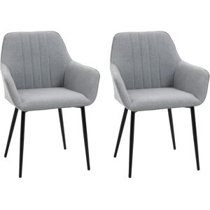 MHSTAR UK LTD HOMCOM Dining Chairs Upholstered Linen Fabric Accent Chairs with Metal Legs, Set of 2, Light Grey