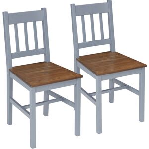 MHSTAR UK LTD HOMCOM Dining Chairs Set of 2, Pine Wood Frame, Slat Back for Kitchen Grey