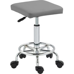 MHSTAR UK LTD HOMCOM Square Rolling Stool, Height Adjustable PU Leather Salon Chair with Padded Seat and Foot Rest, Swivel Beauty Stool on Wheels for Spa Drafting S