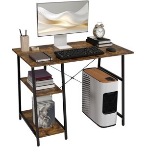 MHSTAR UK LTD HOMCOM 100cm Computer Desk with Storage, Industrial Home Office Desk with 2 Tier Shelves and Steel Frame, Computer Table for Study Room, Rustic Brown