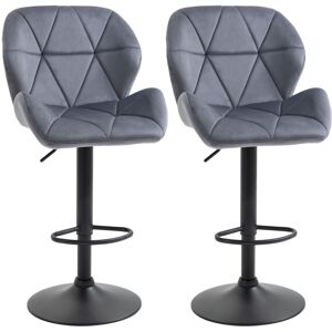 MHSTAR UK LTD HOMCOM Bar Stool Set of 2 Fabric Adjustable Height Counter Chairs Dark Grey