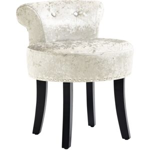 MHSTAR UK LTD HOMCOM Dressing Table Stool with Rubber Wood Legs, Ice Velvet Vanity Stool for Living Room Bedroom, Beige