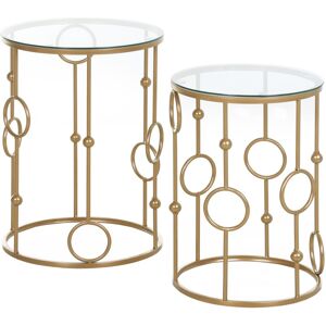 MHSTAR UK LTD HOMCOM Set of 2 Gold Nesting Coffee Table, Side Tables W/ Tempered Glass Top