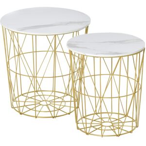 MHSTAR UK LTD HOMCOM Set of 2 Nesting End Tables Side Tables w/ Basket Removable Top, White