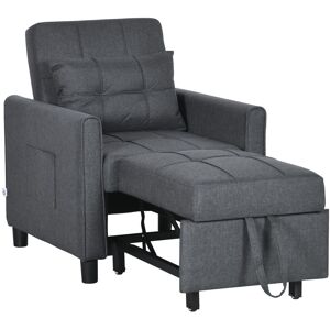 MHSTAR UK LTD HOMCOM 3 In 1 Pull Out Chair Bed, Convertible Sleeper Chair with Adjustable Backrest, Pillow, Side Pockets for Home Office, Bedroom, Living Room, Grey