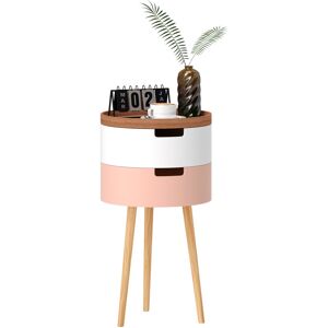 MHSTAR UK LTD HOMCOM 3-Tier Side Table, Round Living Room End Table with 2 Hidden Storage and Detachable Top Tray, Sofa Small Side Table with Wooden Legs, Multicolo