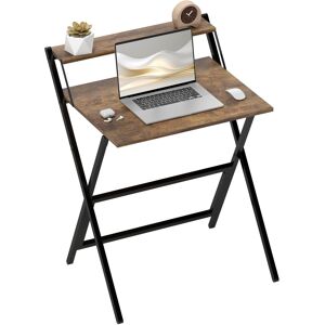 MHSTAR UK LTD HOMCOM Folding Desk with Monitor Shelf, 70 cm Foldable Computer Desk for Small Spaces, Space Saving Writing Table Workstation for Home Office, Study,