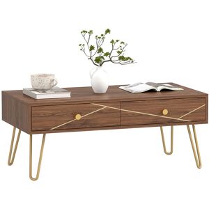 MHSTAR UK LTD HOMCOM Coffee Table with Storage, Living Room Table with Drawers, Rectangular Tea Table with Steel Base for Home, 100 x 50 x 41 cm, Brown
