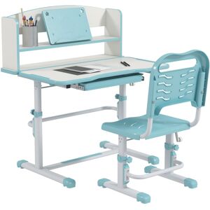 MHSTAR UK LTD ZONEKIZ Kids Desk and Chair Set, Height Adjustable Children School Study Table with Drawer, Bookshelf, Adjustable Angle Tabletop, Non-slip Mat, for Ag