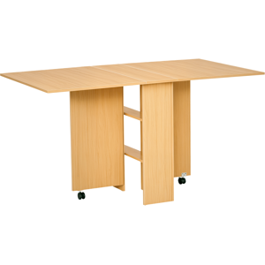 MHSTAR UK LTD HOMCOM Folding Dining Table, Drop Leaf Table for Small Spaces, Foldable Rectangular Tabletop with Storage Shelves for Kitchen, Dining Room, Teak