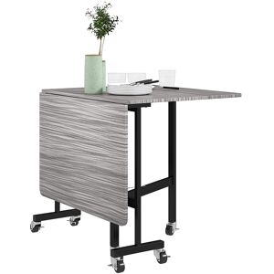 MHSTAR UK LTD HOMCOM Mobile Drop Leaf Table, Folding Dining Table with 6 Wheels & Brakes, Kitchen Table for Small Spaces, Grey