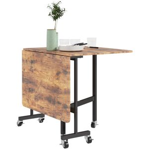 MHSTAR UK LTD HOMCOM Mobile Drop Leaf Table, Folding Dining Table with 6 Wheels & Brakes, Kitchen Table for Small Spaces, Rustic Brown