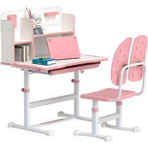 MHSTAR UK LTD AIYAPLAY Kids Desk and Chair Set, Height Adjustable Children School Study Desk, Student Writing Desk with Tiltable Desktop Drawer, Pen Slot, Reading R