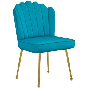 MHSTAR UK LTD HOMCOM Shell Luxe Velvet Accent Chair with Gold-tone Metal Legs, Modern Vanity Chair for Living Room, Bedroom, Home Office, Blue