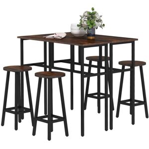 MHSTAR UK LTD HOMCOM 6-Piece Bar Table Set, 2 Breakfast Tables with 4 Stools, Counter Height Dining Tables & Chairs for Kitchen, Living Room, Rustic Brown