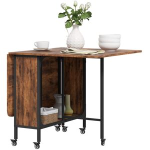 MHSTAR UK LTD HOMCOM Mobile Drop Leaf Table Folding Kitchen Table Extendable Dining Table For Small Spaces With 6 Wheels & Storage Shelf Rustic Brown