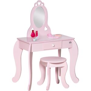 MHSTAR UK LTD HOMCOM Kids Vanity Table & Stool Girls Dressing Set Make Up Desk Chair Dresser Play Set with Mirror Pink