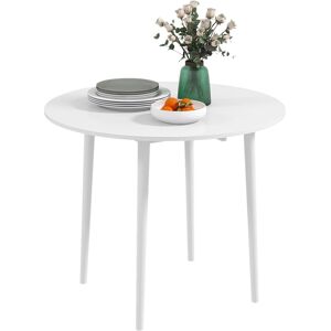 MHSTAR UK LTD HOMCOM Folding Dining Table for 4, Round Drop Leaf Table, Modern Space Saving Small Kitchen Table with Wood Legs for Dining Room, White