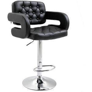 MHSTAR UK LTD HOMCOM Adjustable Bar Stool, Counter Height Dining Chair Barstool with PU Leather Upholstery, Back and Footrest for Bistro, Kitchen, Breakfast, Black