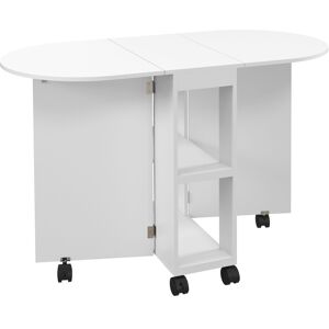 MHSTAR UK LTD HOMCOM Mobile Folding Dining Table, Drop Leaf Table for Small Spaces with 2-tier Shelves, Small Kitchen Table With 6 Wheels, White