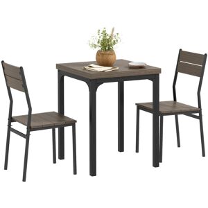 MHSTAR UK LTD HOMCOM 3 Pieces Compact Dining Table 2 Chairs Set Wooden Metal Legs Bistro cafe Kitchen Breakfast Bar Home Furniture, Grey Wood Grain