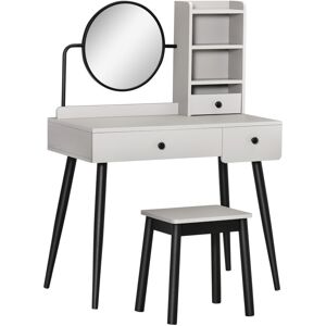 MHSTAR UK LTD HOMCOM Dressing Table Set with 3 Drawers, Storage shelves and Stool, Grey