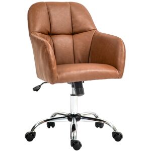 MHSTAR UK LTD HOMCOM Computer Desk Chair, PU Leather Swivel Office Chair, Makeup Vanity Chair with Height Adjustable, Wheels, for Home Study Bedroom, Brown