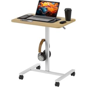 MHSTAR UK LTD HOMCOM Height Adjustable Standing Desk, Pneumatic Sit Stand Desk for Laptop, Mobile Overbed Table with Wheels and Headphone Hook for Home Office, Natu