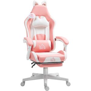 MHSTAR UK LTD HOMCOM Gaming Chair for Adults with Cat Ears, Reclining Computer Chair with Footrest, Faux Leather Game Chair with Lumbar Support and Headrest, Height