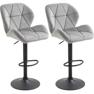 MHSTAR UK LTD HOMCOM Bar Stool Set of 2 Fabric Adjustable Height Counter Chairs Light Grey
