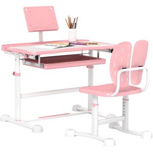 MHSTAR UK LTD AIYAPLAY Kids Desk and Chair Set, Height Adjustable School Study Table Chair Set with Tilted Desktop, Storage Drawer, Book Stand, for Writing Reading,