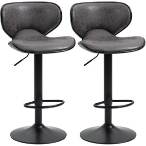 MHSTAR UK LTD HOMCOM Bar Stool Set of 2 PU Leather Adjustable Height Armless Chairs Dark Grey