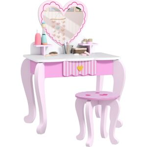 MHSTAR UK LTD AIYAPLAY Kids Dressing Table Set, 2 PCS Children Vanity Table with Stool, Mirror, Drawer, Desktop Storage, Heart Theme Girls Makeup Desk & Chair, Pink