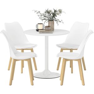 MHSTAR UK LTD HOMCOM Round Dining Table and Chairs Set 4, Pedestal Kitchen Table with 4 PU Padded Chairs, Solid Wood Legs, Modern Dining Room Set for Living Room, W
